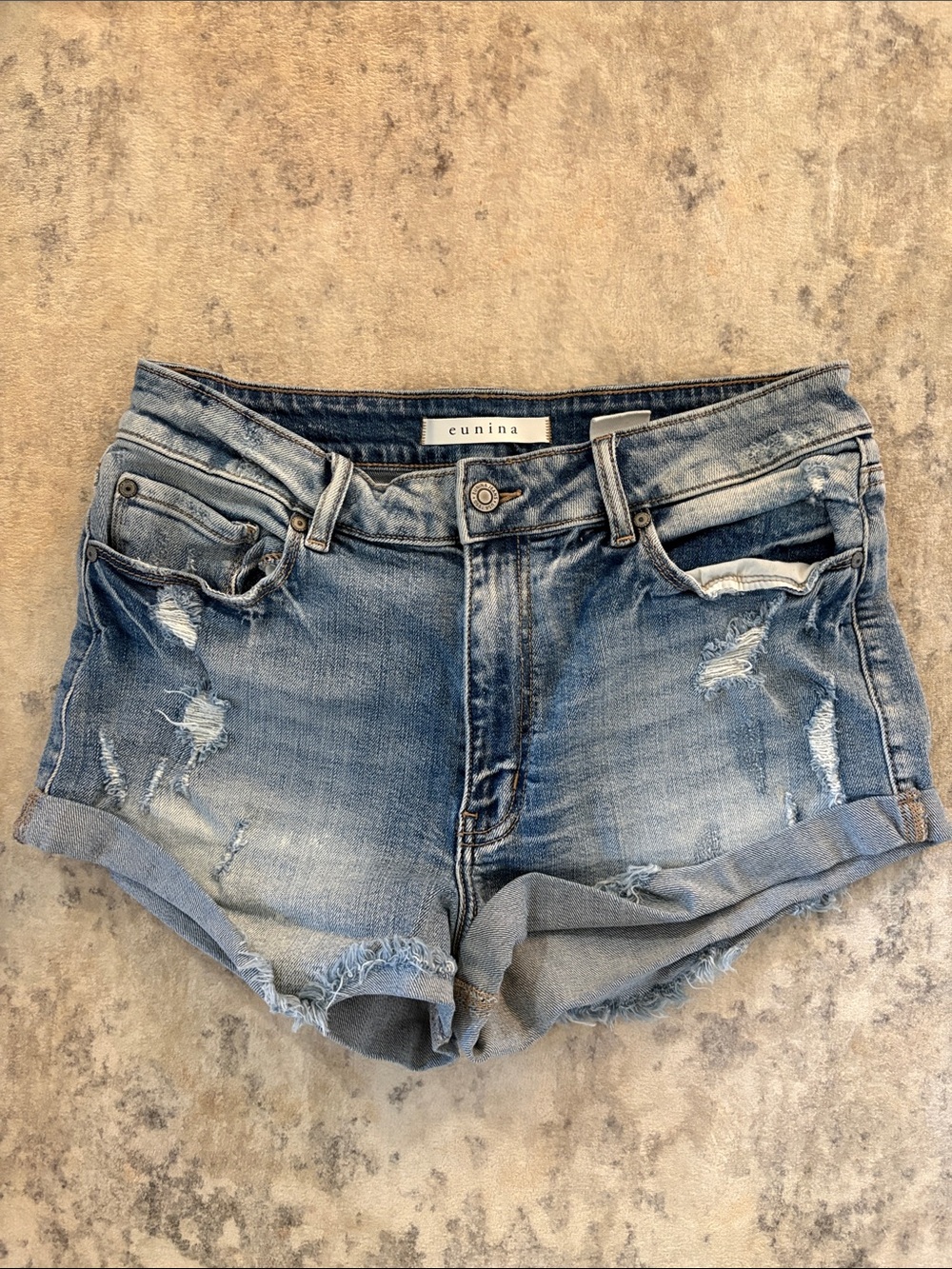 Cunina Distressed Light Blue Denim Shorts - Women